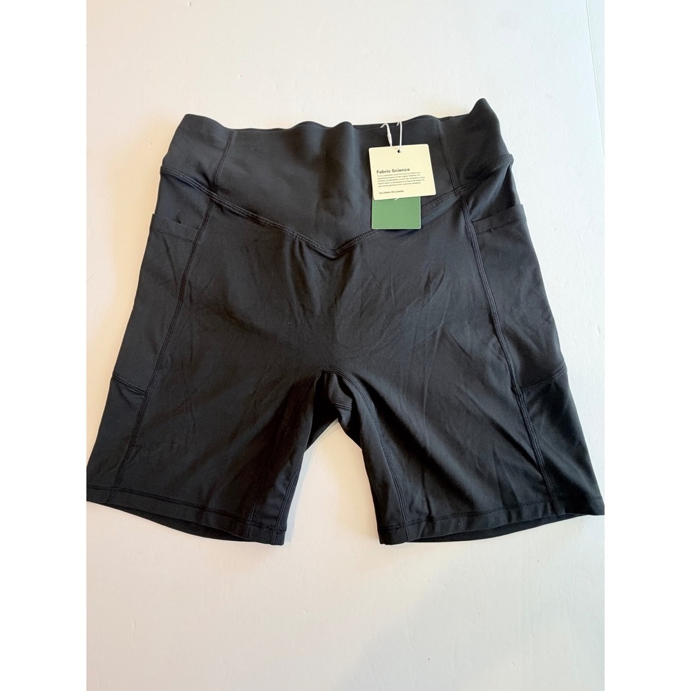 Halara Black Crossover High Waisted Scrunch Butt Biker Shorts with Pockets L